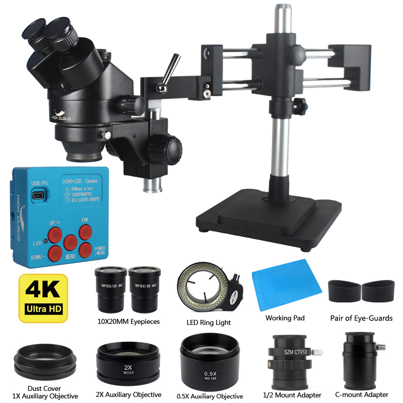 Simul-Focal Industrial Microscope 4K Hdmi - 4K 48MP HDMI USB産業用カメラ 3.5X-90X ダブルブームスタンド