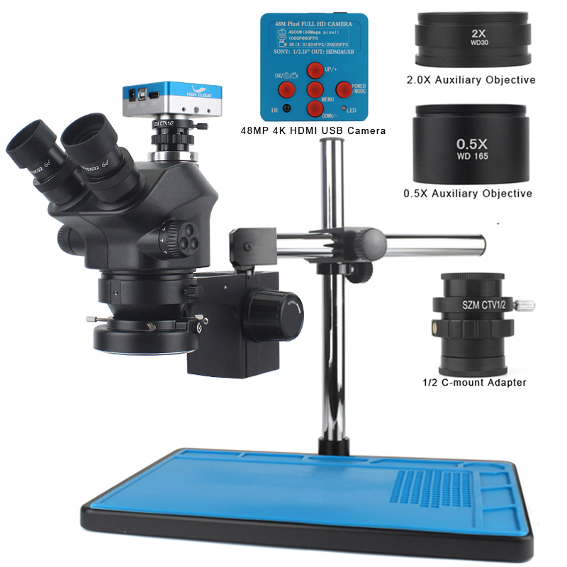 Simul-Focal Industrial Microscope 4K Hdmi - 48MP 4K HDMI USB ビデオカメラ同時焦点ステレオ三眼顕微鏡 50X