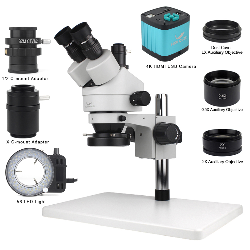 Simul-Focal Industrial Microscope 4K Hdmi - Simul-ステレオ三眼焦点顕微鏡,電話PCB溶接修理ラボ,産業ラボ,7x,45x,4k,2k,48mp,1080p,vga,hdmi,usbカメラ
