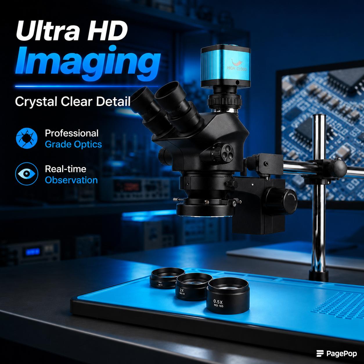 Simul-Focal Industrial Microscope 4K Hdmi - 工業用ラボ用シミュルフォーカル調整式ステレオ三眼顕微鏡 3.5X-100X、12MP 48MP 4K 2K 1080P