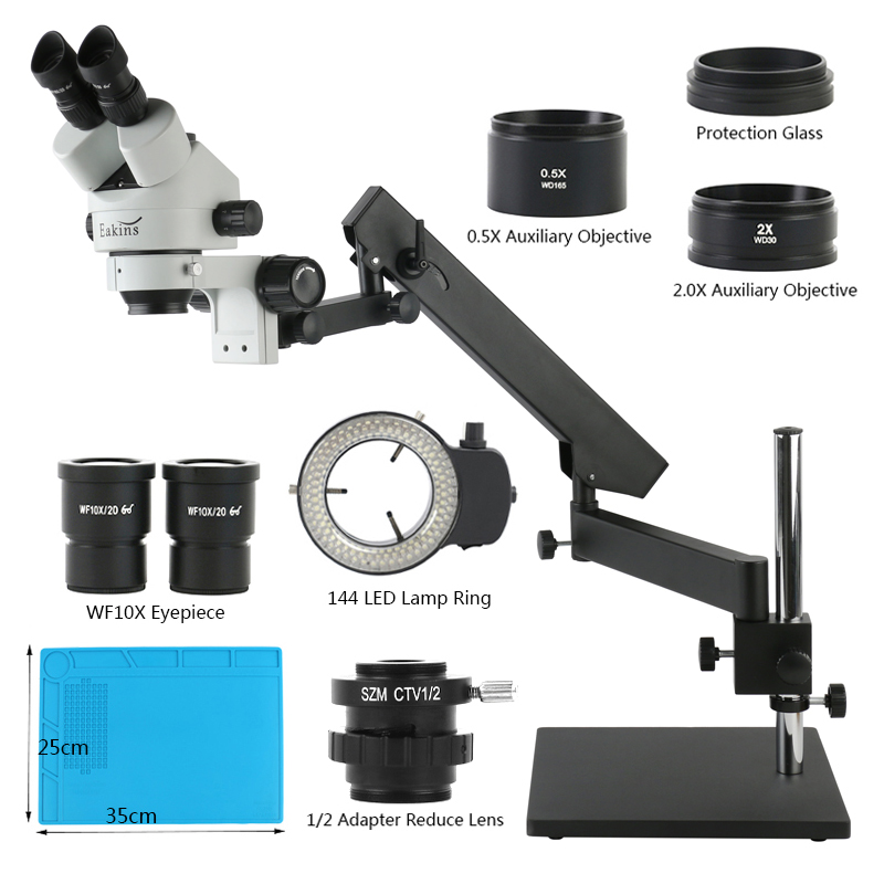Trinocular Stereo Microscope 7X-45X - 関節式アームデスクトップベーススタンド 3.5X-90X ズーム三眼ラボ検出工業用 PCB 検査実体顕微鏡