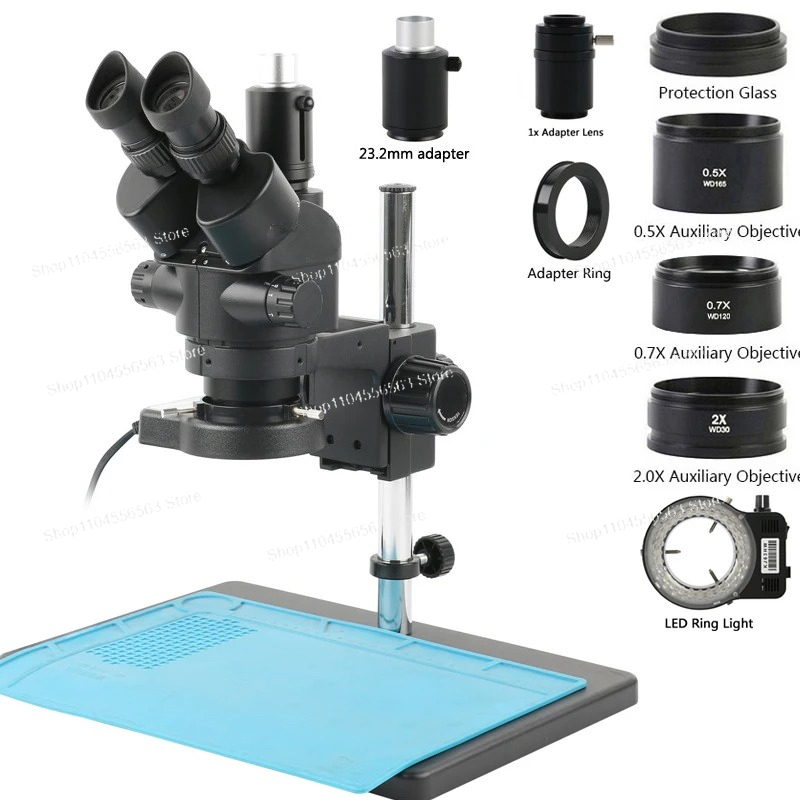 工業用ラボ三眼同時焦点ステレオ顕微鏡セット 3.5X/45X - Trinocular Stereo Microscope 7X-45X のレビューと価格