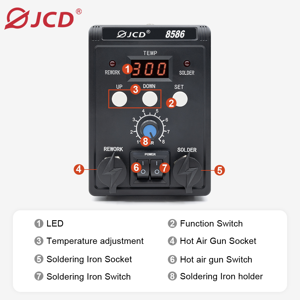 JCD 750W 8586 2 in 1 デジタルESDホッ - 2 In 1 Soldering Rework Station 750W のレビューと価格