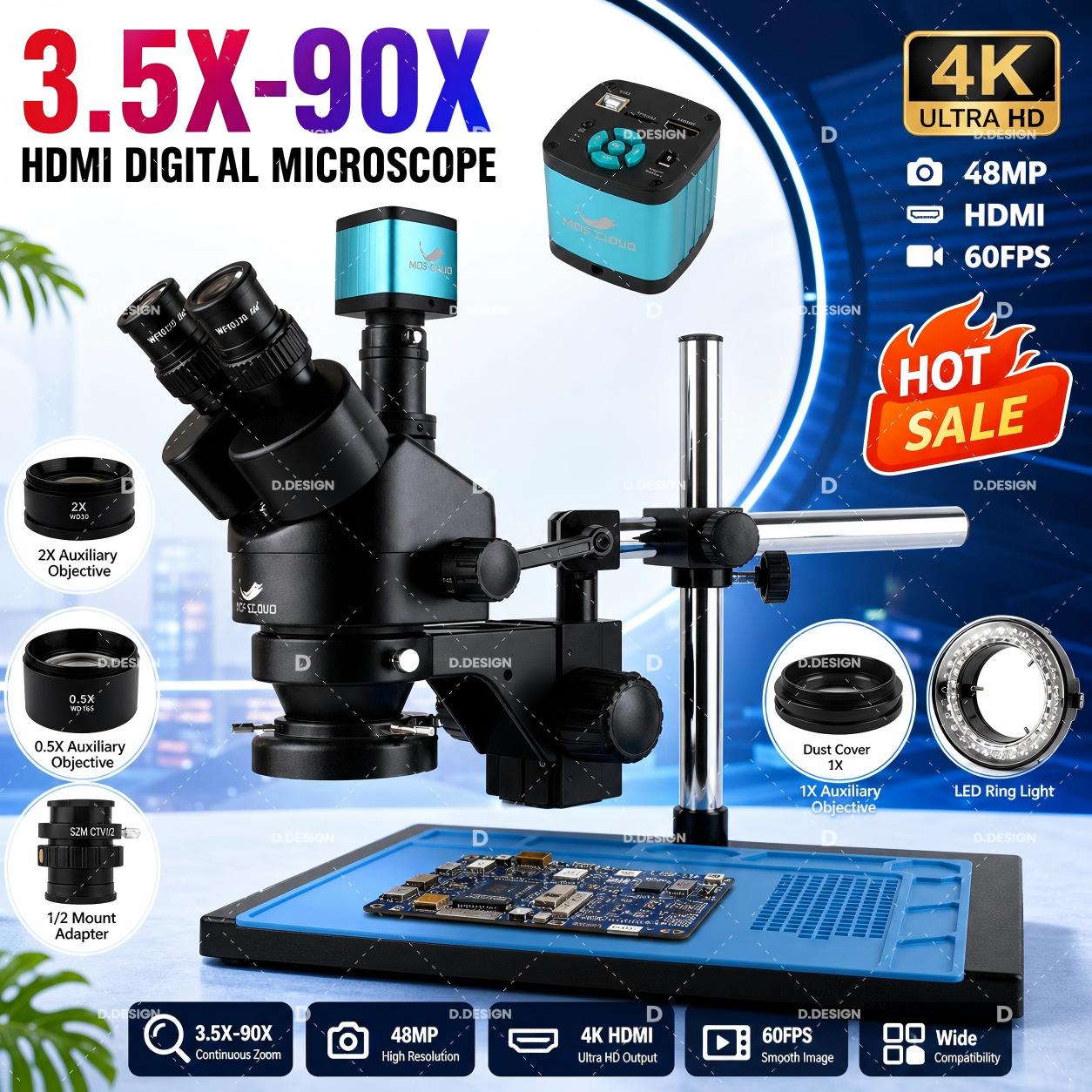 3.5X-100X 工業用ラボ用同時焦点調整可能なステレオ三 - Simul-Focal Industrial Microscope 4K Hdmi のレビューと価格