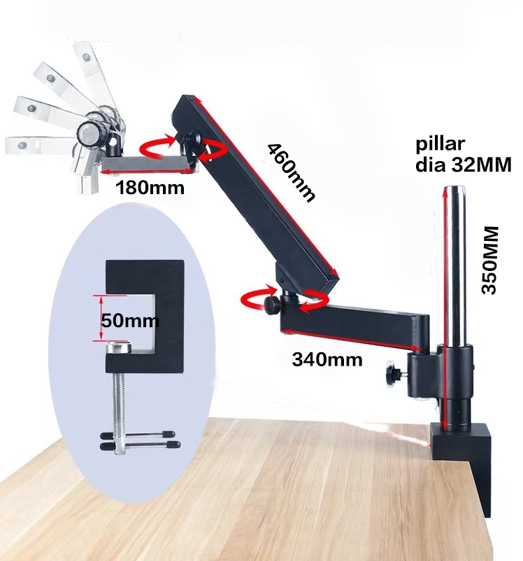 フレキシブル関節式アーム大型可動ブームスタンド付き7-50倍 - Articulating Arm Boom Stand Microscope のレビューと価格